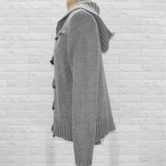 EDDIE BAUER Cardigan Hooded Wool Blend Knit Sweater Thick Neutral Gray Large - Picture 4 of 12